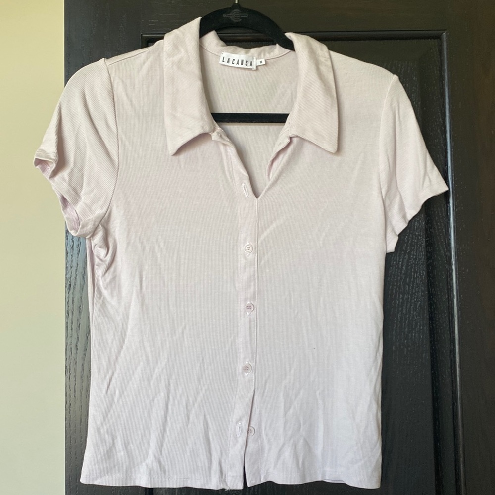 Lacausa button up polo shirt. Light lavender. New with tags